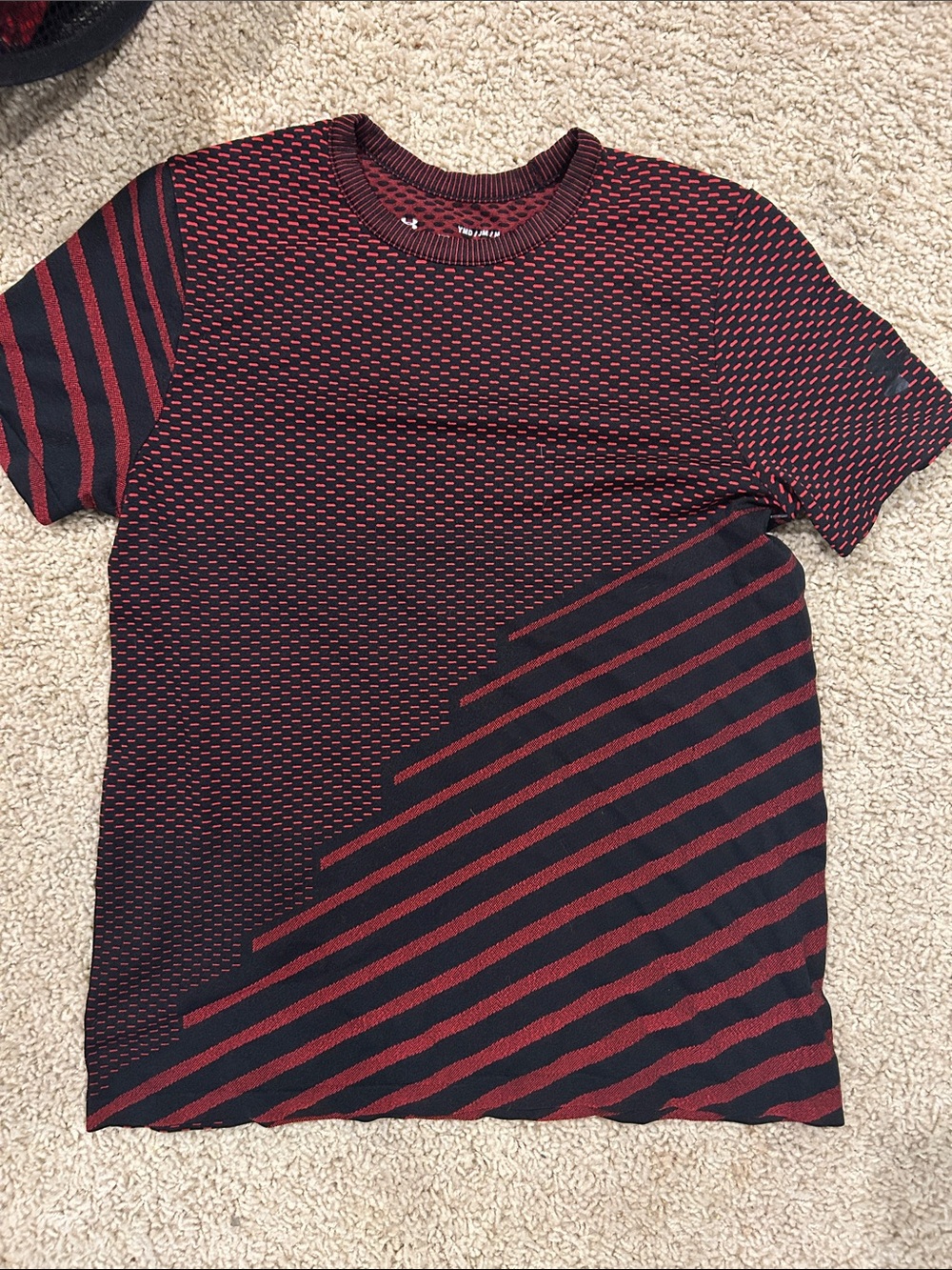 Under Armour Red and Black Short-Sleeve Knit Performance Shirt